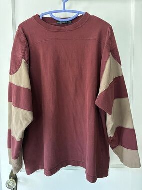 J. Peterman Maroon and Tan Long Sleeve Shirt